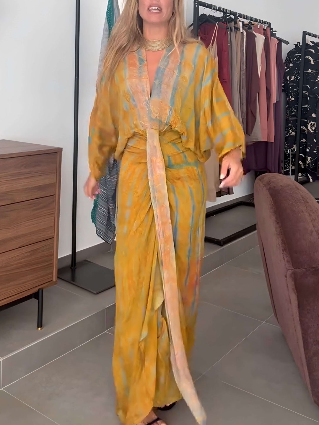 Printed Kimono-Inspired Dress