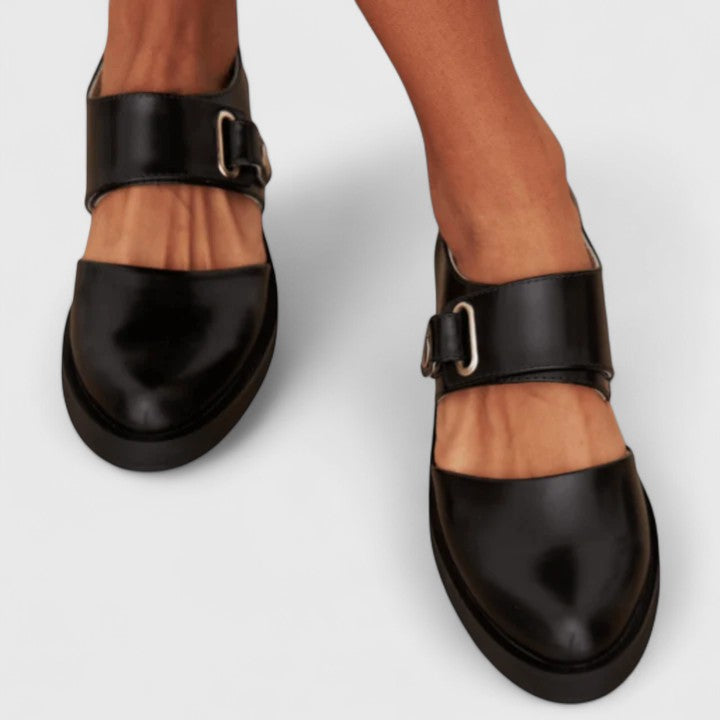 Sleek Faux-Leather Buckle Shoes with a Tailored Fit