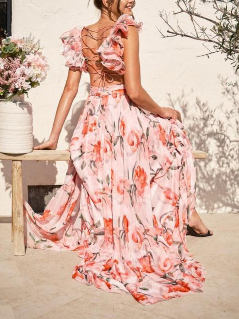 SOLÉA™ | Backless Maxi Dress with Vibrant Print