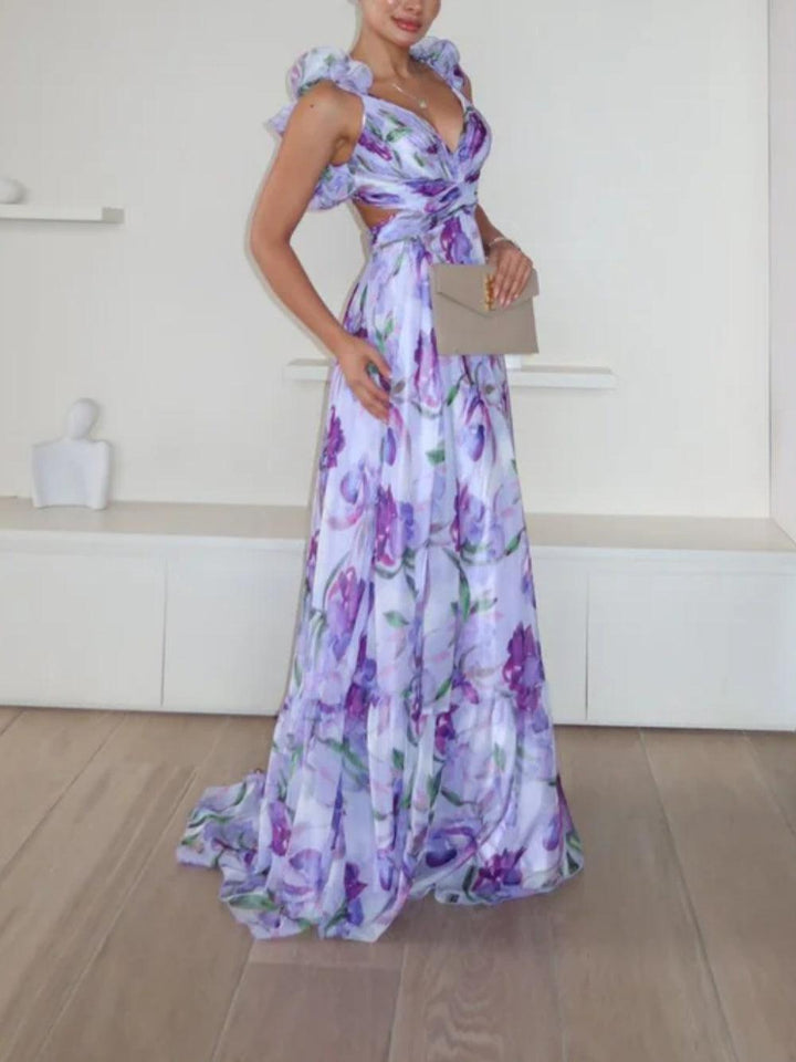 SOLÉA™ | Backless Maxi Dress with Vibrant Print