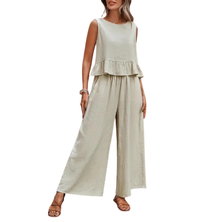 KAREN – Women's Ruffle Hem Tank and Wide-Leg Pants Set