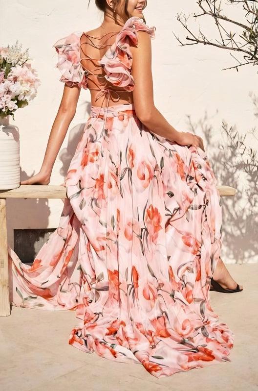 SOLÉA™ | Backless Maxi Dress with Vibrant Print