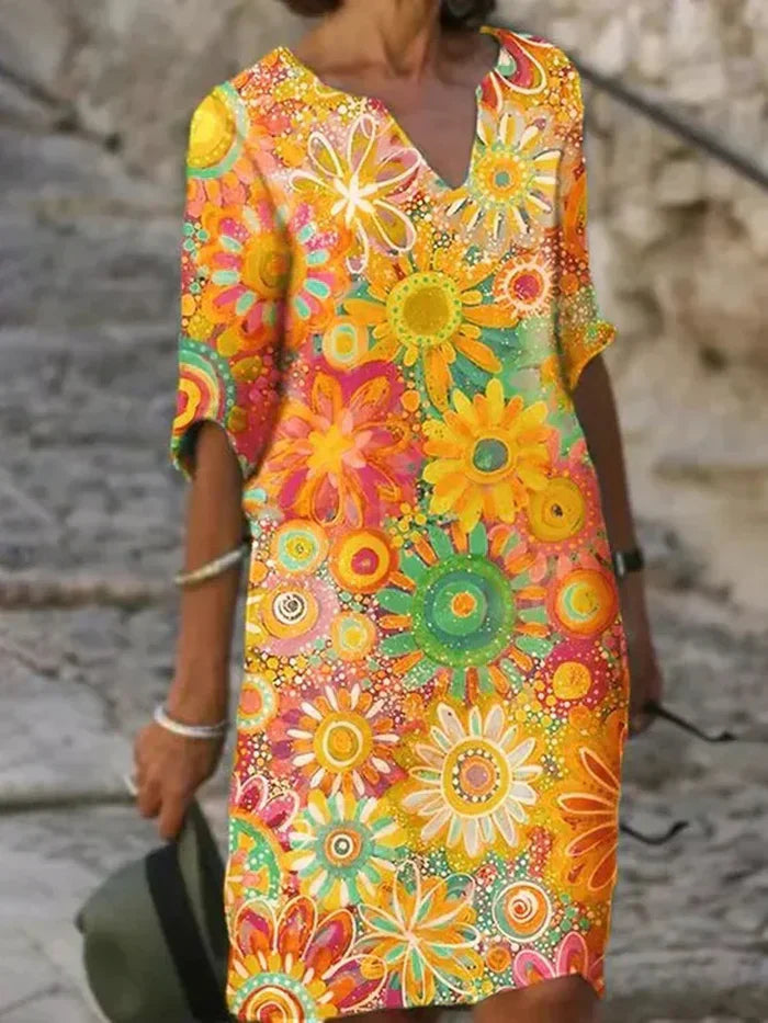 Amara | V-Neck Floral Dress with Tummy Control