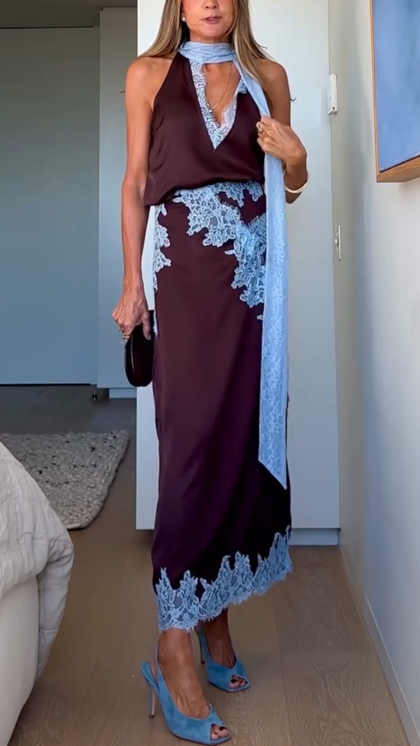 Marisse™ | Chic Lace Panel Top and Skirt Ensemble