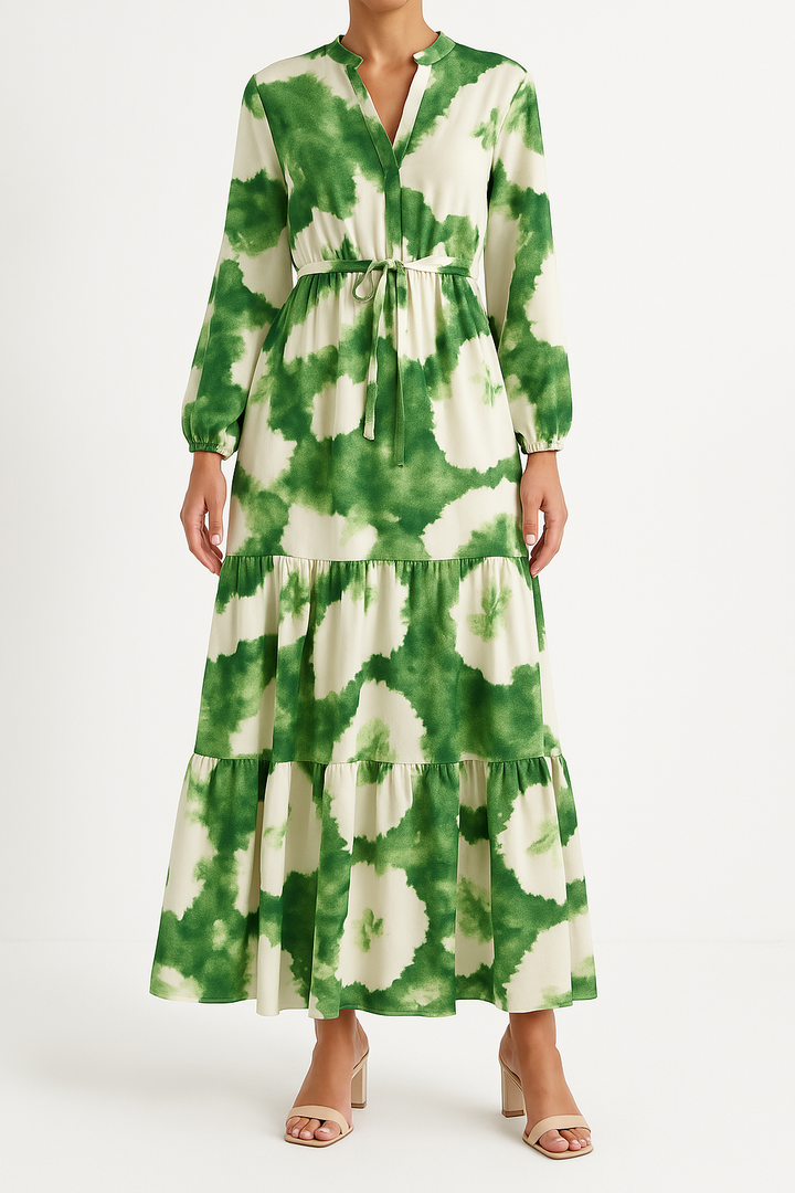 Elegant Flowy V-Neck Maxi Dress for Women - Premium Long Sleeve Style