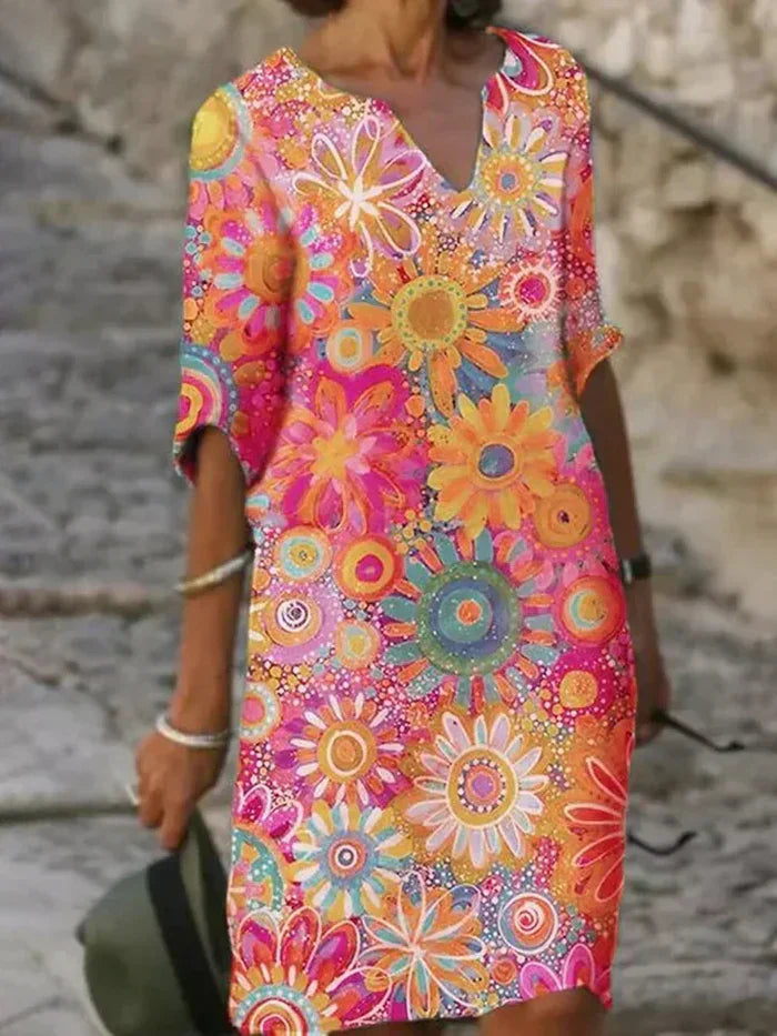 Amara | V-Neck Floral Dress with Tummy Control