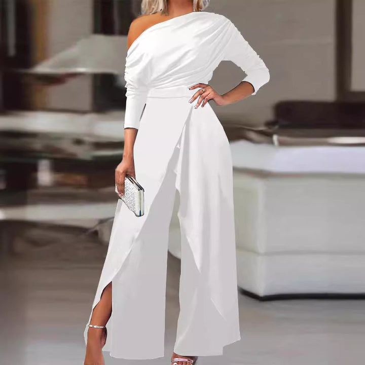 RANA™ - Chic Ruched Wrap Jumpsuit with Split Hem