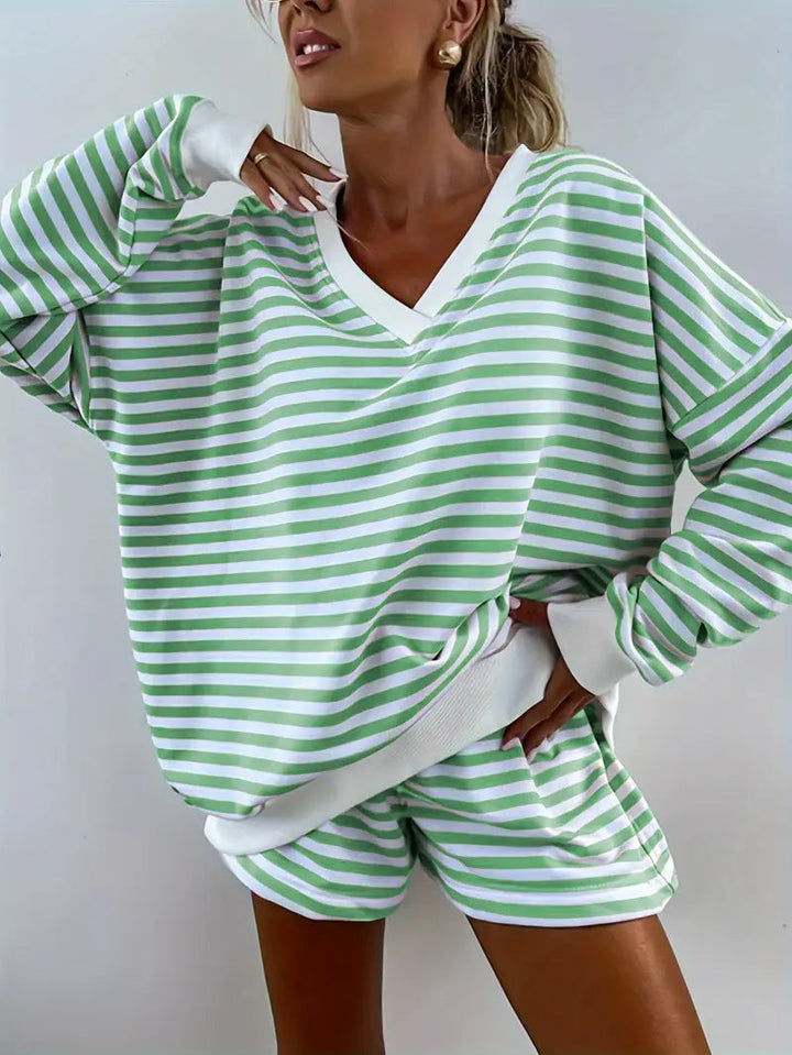 NOLANI™ – Striped V-Neck Lounge Set with Relaxed Fit