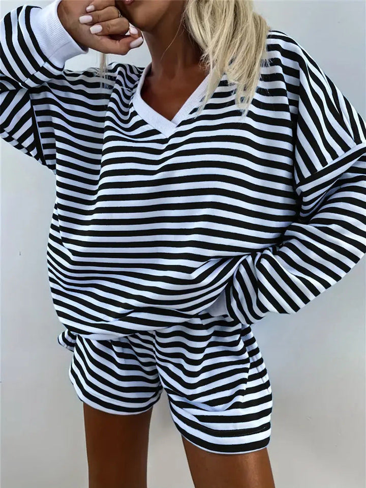 NOLANI™ – Striped V-Neck Lounge Set with Relaxed Fit