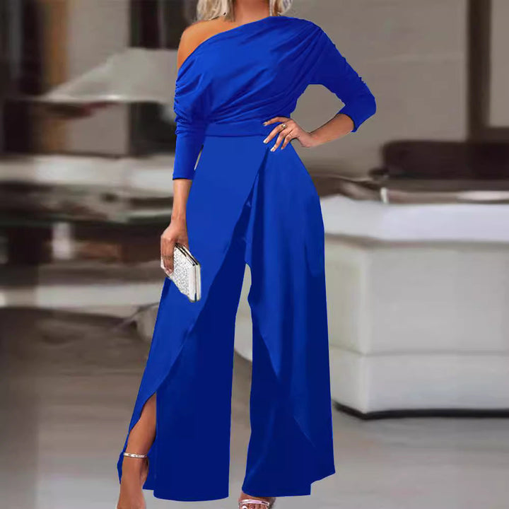 RANA™ - Chic Ruched Wrap Jumpsuit with Split Hem