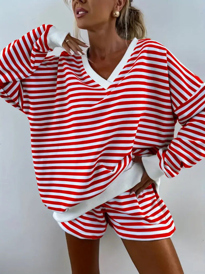 NOLANI™ – Striped V-Neck Lounge Set with Relaxed Fit