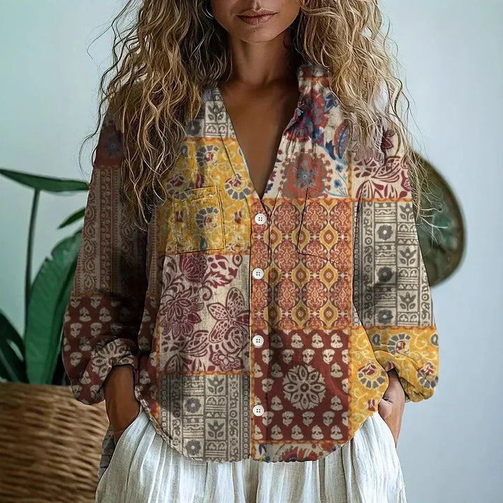 Ambre™ | Blusa com Estampa de Folhas Retrô