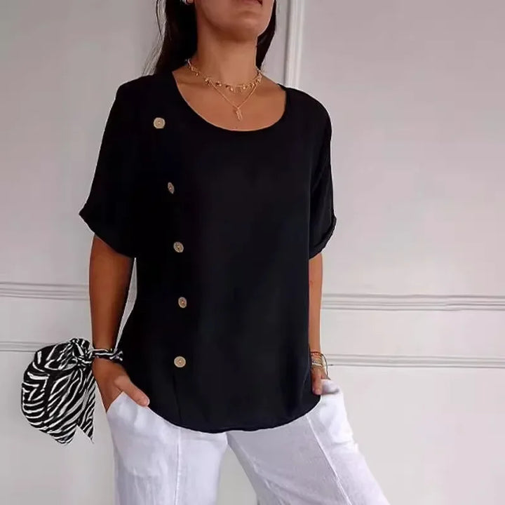 Elina™ | Blouse chic boutonnée et drapée