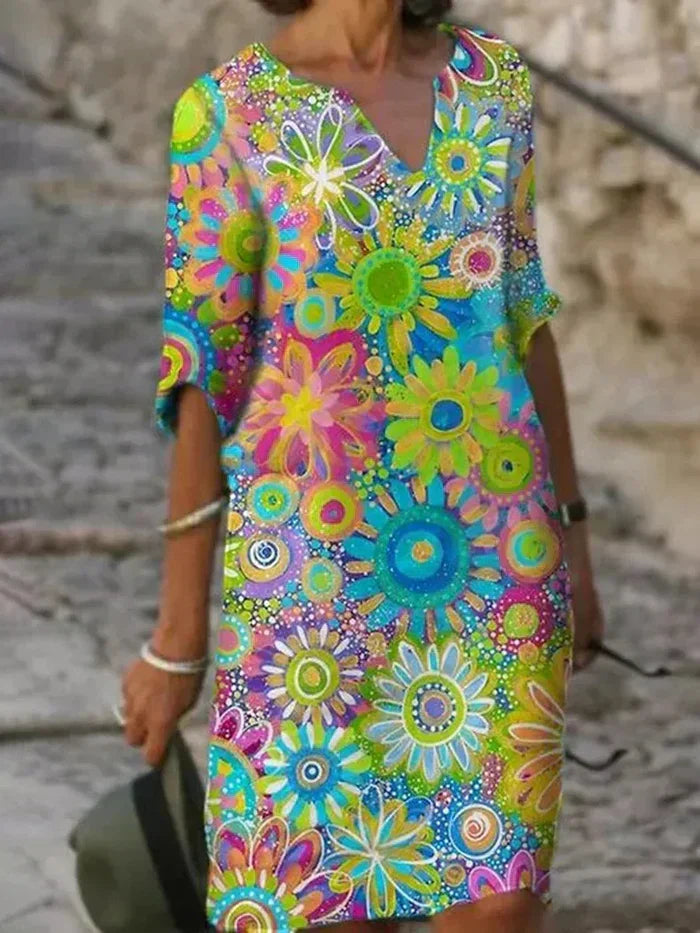 Amara | V-Neck Floral Dress with Tummy Control