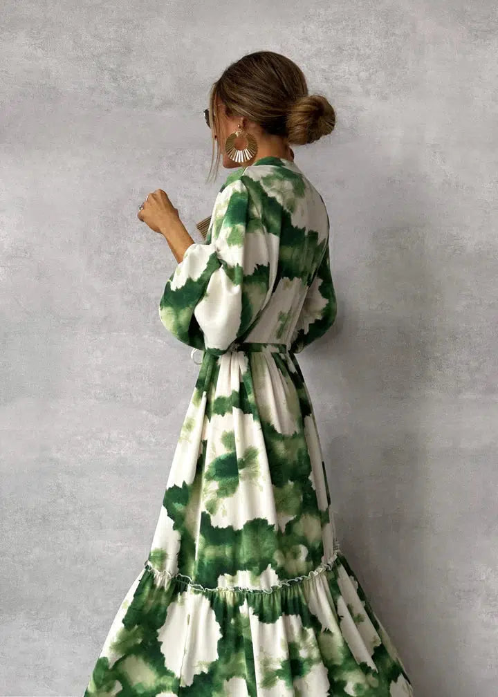 Elegant Flowy V-Neck Maxi Dress for Women - Premium Long Sleeve Style
