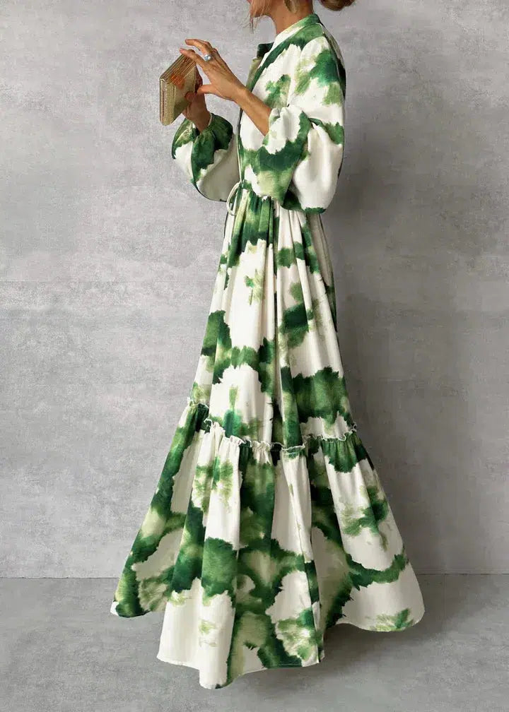Elegant Flowy V-Neck Maxi Dress for Women - Premium Long Sleeve Style