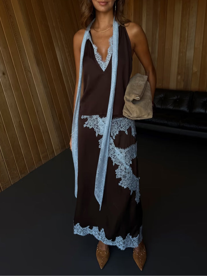 Marisse™ | Chic Lace Panel Top and Skirt Ensemble