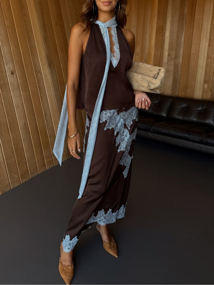 Marisse™ | Chic Lace Panel Top and Skirt Ensemble