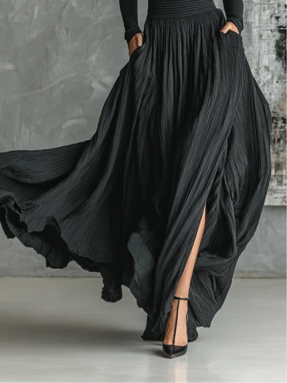 Cybele™ | Black Turtleneck and Pleated Skirt Ensemble