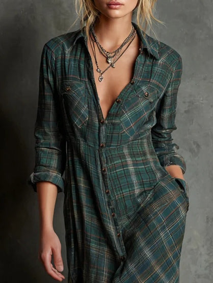 NERISSA™ | Elegant Plaid Maxi Dress