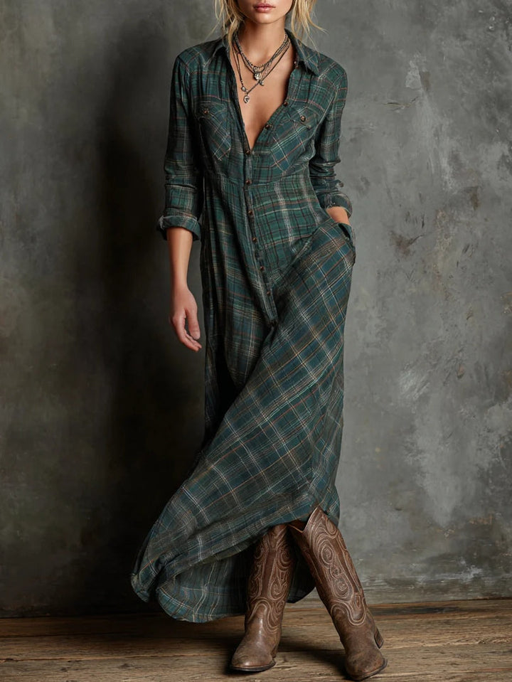 NERISSA™ | Elegant Plaid Maxi Dress