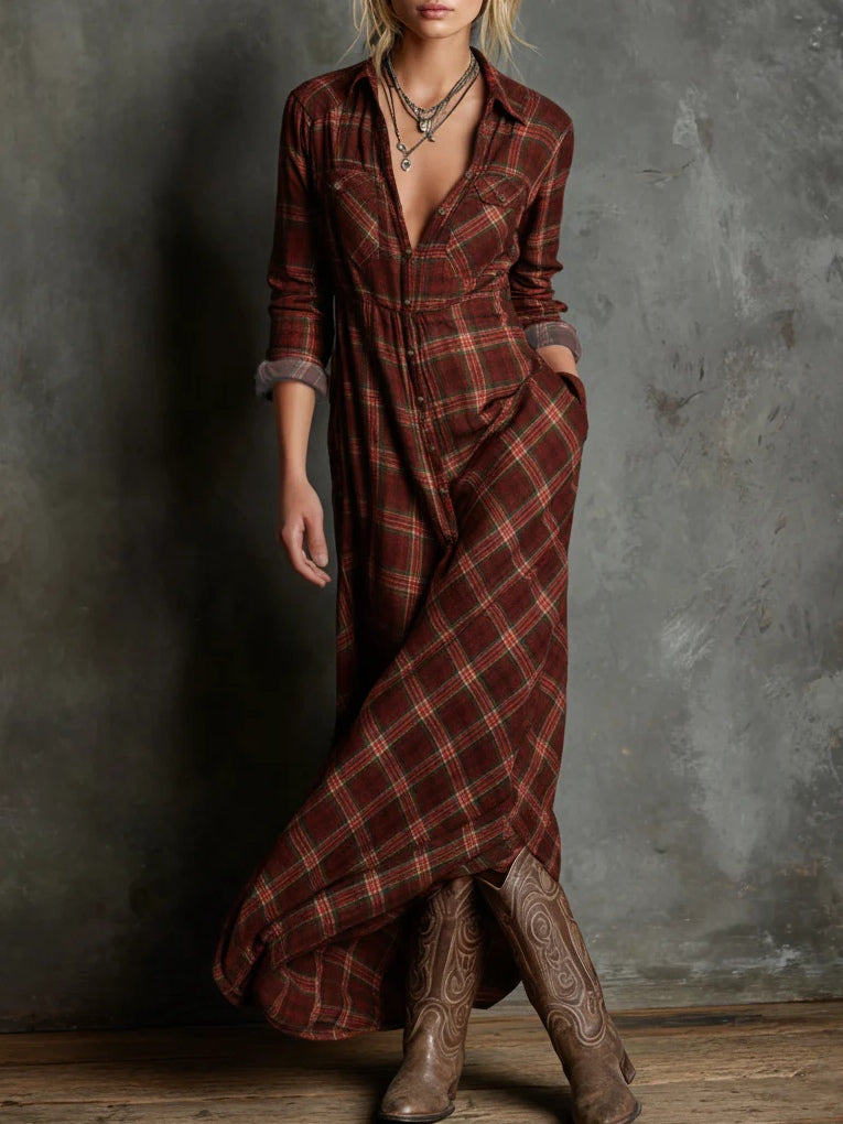 NERISSA™ | Elegant Plaid Maxi Dress