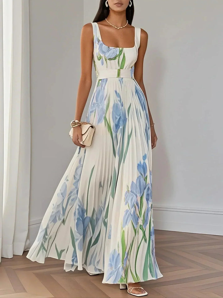 Aurelia™ | Floral Chiffon Maxi Dress with Pleated Design