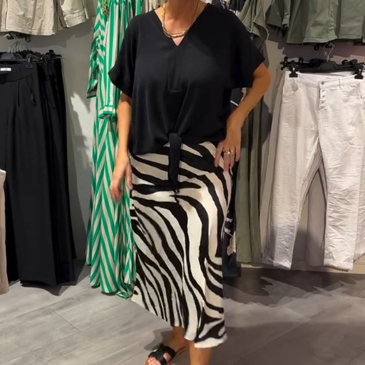 Karen™ | Women's Midi Skirt Set with Knot Blouse